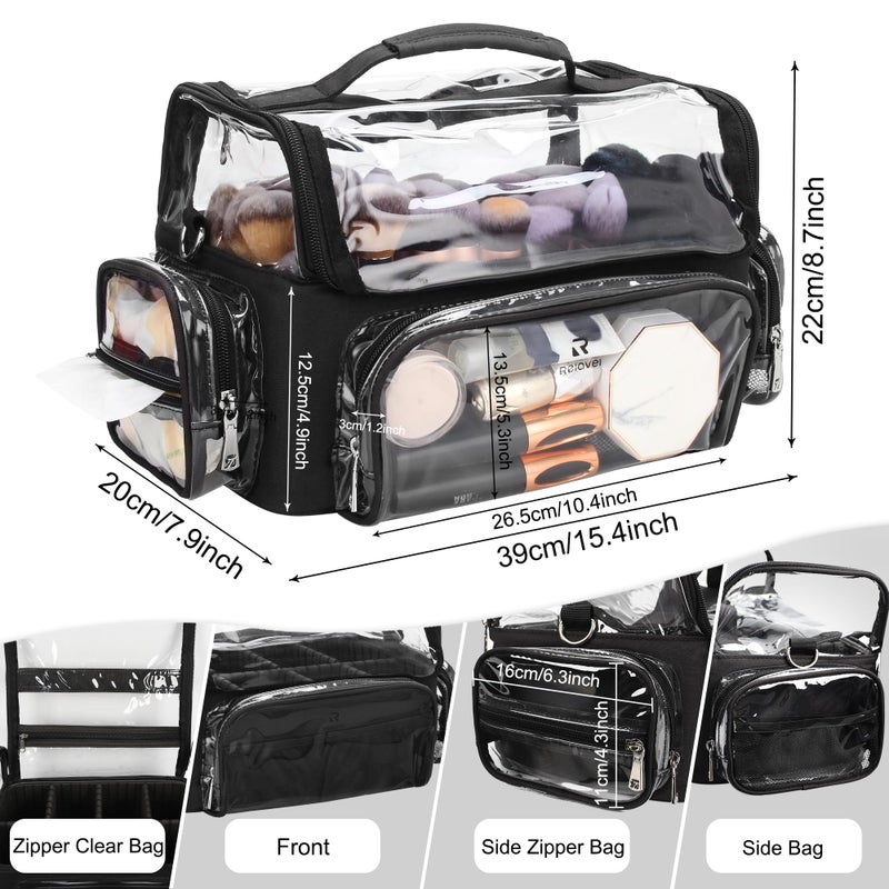 TANTO Makeup Brush Case, Clear Extra Large Cosmetic Organizer Holder Professional Makeup Artist Train Case with Adjustable Dividers&Strap Portable Makeup Brush Holder (02A-Blackï¼ˆXX Largeï¼‰) - Image 4
