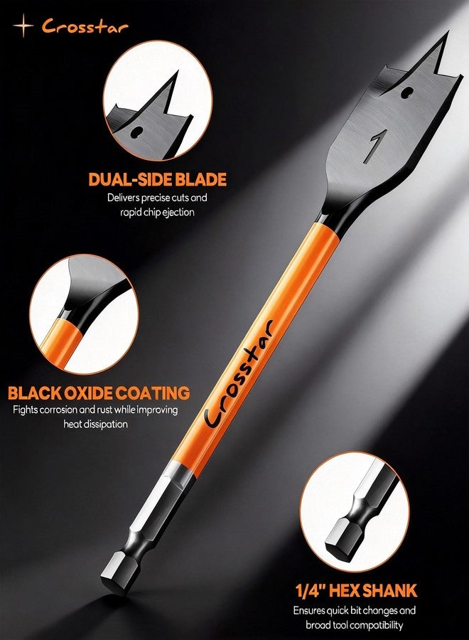 Crosstar 13-Piece Spade Drill Bit Set with 6" Extension, Black Oxide Coated, 1/4" to 1-1/2" Sizes, for Woodworking, DIY & Electrical Projects - Image 4