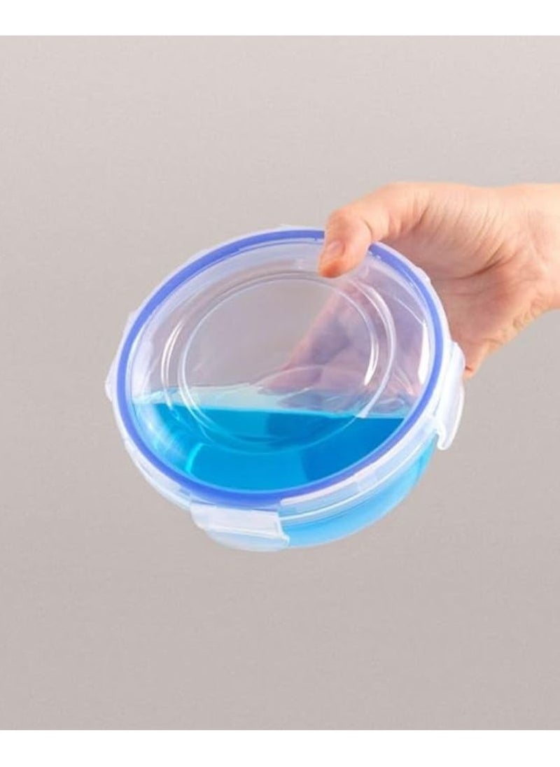 Dunya reusable plastic BPA free round box container set air tighted lid can be used for food storage meal prep leftovers food storage set consists of 3 Pcs varies in the set(625,1200,2100) Transparent