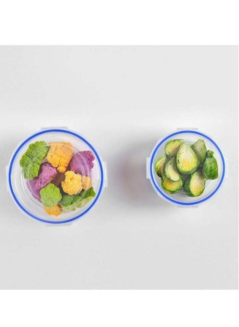 Dunya reusable plastic BPA free round box container set air tighted lid can be used for food storage meal prep leftovers food storage set consists of 3 Pcs varies in the set(625,1200,2100) Transparent