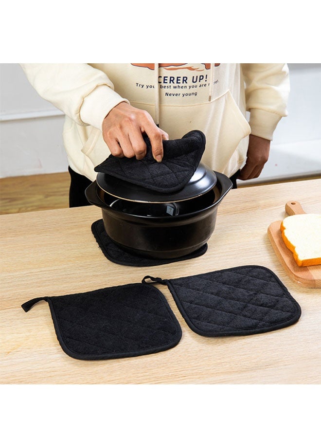 4 قطع من حوامل الأواني المصنوعة من القطن، قابلة للغسل في الغسالة، مقاومة للحرارة، حامل أواني، وسادات ساخنة، قاعدة للطبخ والخبز (أسود) - Image 3