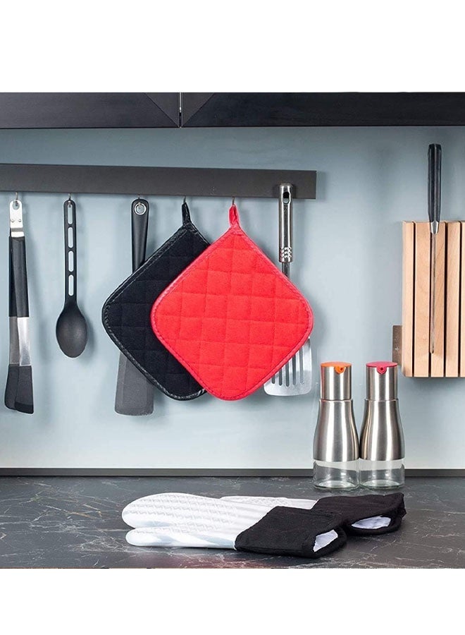 4 قطع من حوامل الأواني المصنوعة من القطن، قابلة للغسل في الغسالة، مقاومة للحرارة، حامل أواني، وسادات ساخنة، قاعدة للطبخ والخبز (أسود) - Image 5