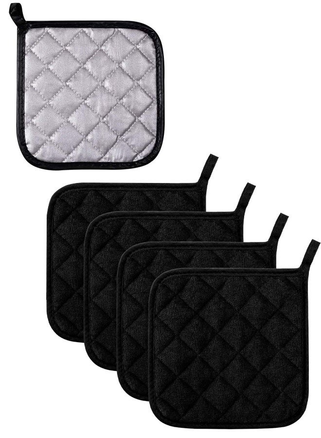 4 قطع من حوامل الأواني المصنوعة من القطن، قابلة للغسل في الغسالة، مقاومة للحرارة، حامل أواني، وسادات ساخنة، قاعدة للطبخ والخبز (أسود) - Image 1