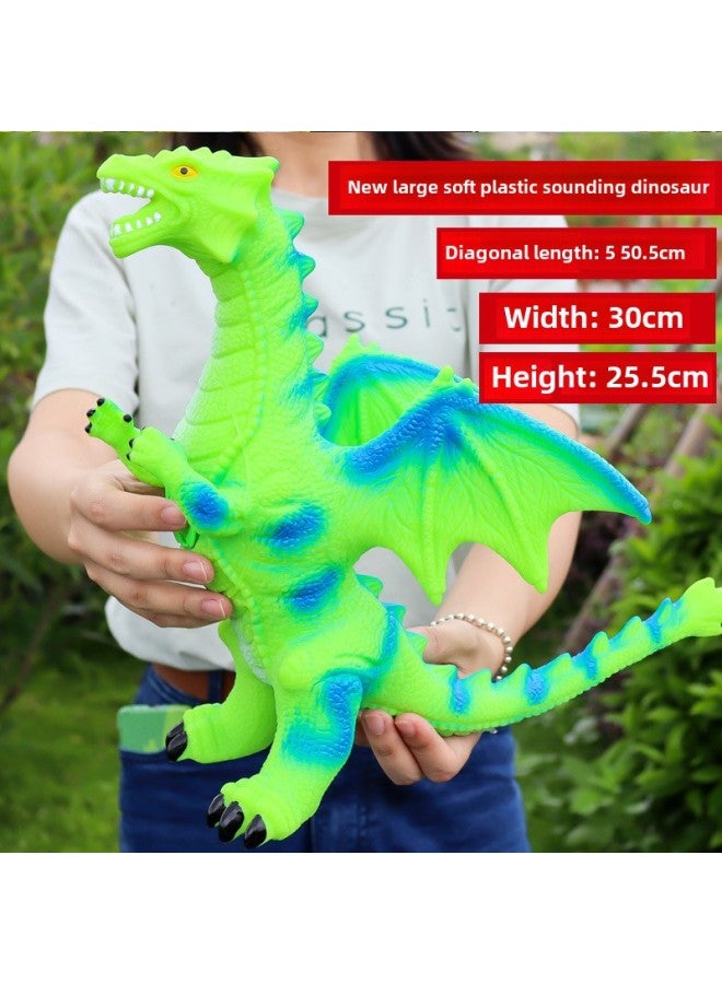 Large Size Simulation Soft Glue Dinosaur Toy Sounding Tyrannosaurus Rex Triceratops Animal Model Boys Children's Stall-Color:Green Single Dragon 50cm - Image 1