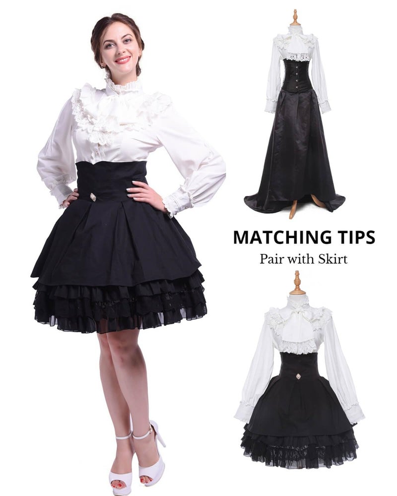 Nuoqi Women Lolita Lace Stand-Up Collar White Lotus Ruffle Shirt Retro Victorian Blouse GC238A-M - Image 5