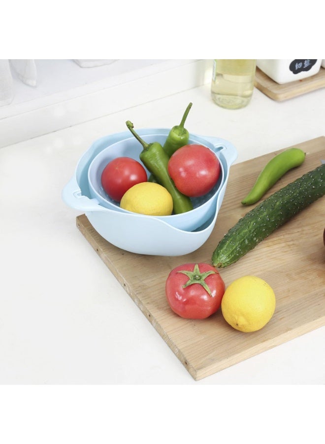 كيمايا طقم مصفاة ووعاء مطبخ ٢ في ١ | سلة مصفاة قابلة للفصل لغسل الفواكه والخضراوات بسهولة | وعاء غسيل ومصفاة بلاستيكي متين، أزرق - Image 3