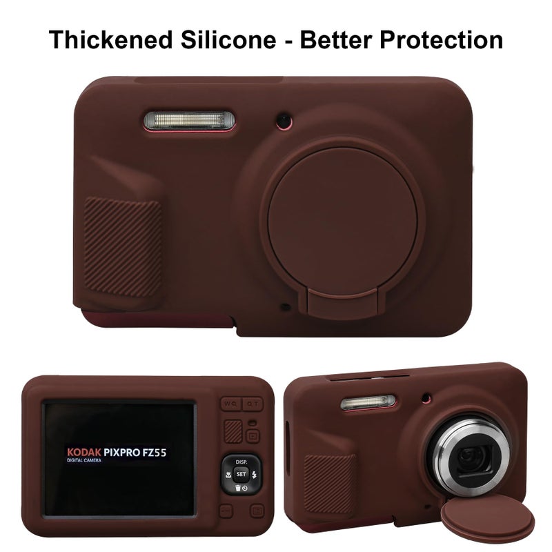 Elonbo Case for Kodak PIXPRO FZ55 Digital Camera, Kodak FZ55 Vlogging Camera Soft Silicone Case, Rubber Protective Cover, Anti-Scratch Skin Sleeve with Detachable Lens Cover, Coffee Color - Image 3