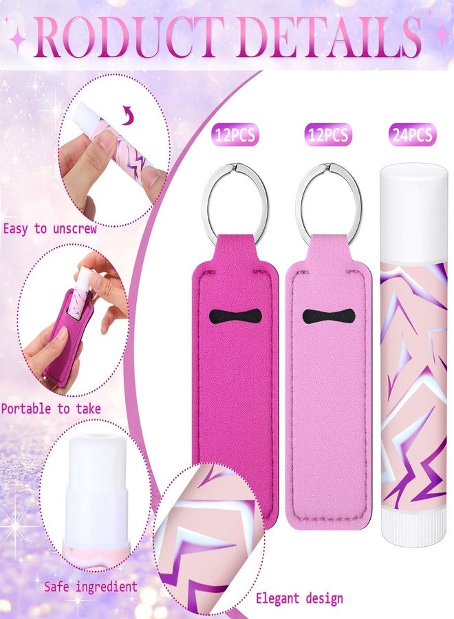 Sacubee 48 Pcs K Pop Themed Lip Balms Party Favors Bulk Neon Purple Girl Power Design Lipstick with Holder Keychains K Pop Theme Party Favor Goodie Perfect for Birthday Parties and Friend Gatherings - Image 2