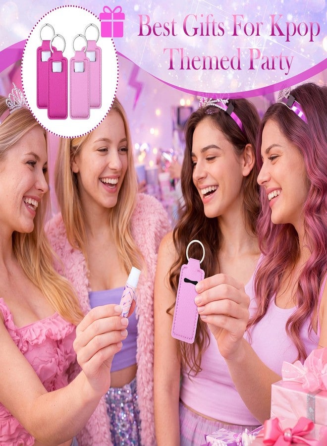 Sacubee 48 Pcs K Pop Themed Lip Balms Party Favors Bulk Neon Purple Girl Power Design Lipstick with Holder Keychains K Pop Theme Party Favor Goodie Perfect for Birthday Parties and Friend Gatherings - Image 3