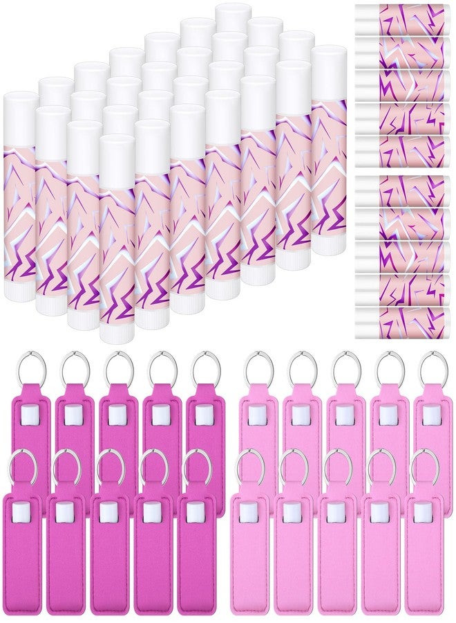 Sacubee 48 Pcs K Pop Themed Lip Balms Party Favors Bulk Neon Purple Girl Power Design Lipstick with Holder Keychains K Pop Theme Party Favor Goodie Perfect for Birthday Parties and Friend Gatherings - Image 1
