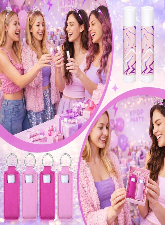 Sacubee 48 Pcs K Pop Themed Lip Balms Party Favors Bulk Neon Purple Girl Power Design Lipstick with Holder Keychains K Pop Theme Party Favor Goodie Perfect for Birthday Parties and Friend Gatherings - Image 4