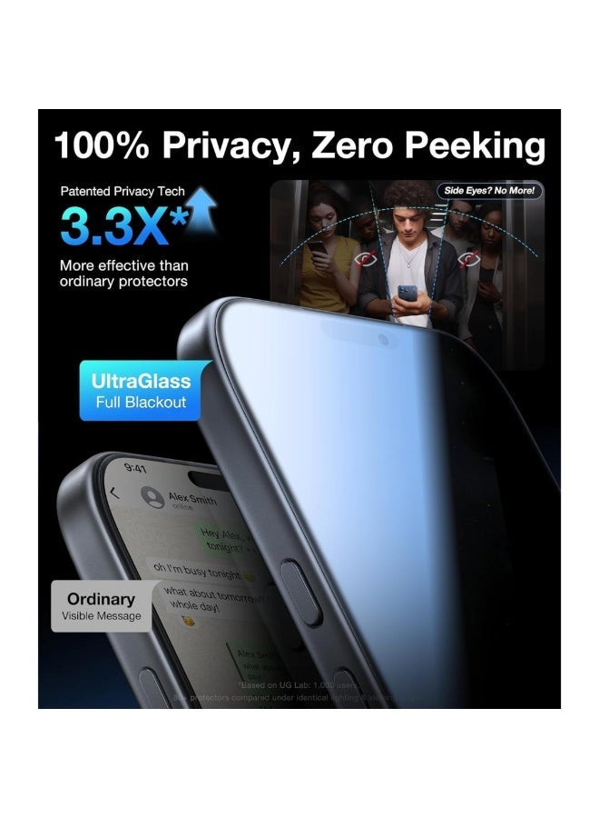 ترينفي واقي شاشة الخصوصية لجهاز iPhone 17 Pro Max - زجاج مقوى بصلابة 9H، حماية مضادة للتجسس بزاوية 28 درجة تحجب المشاهد الجانبية، يدعم خاصية التعرف على الوجه، أداة تركيب سهلة متضمنة، مناسب للحافظة، مقاوم للخدش - أسود - Image 2