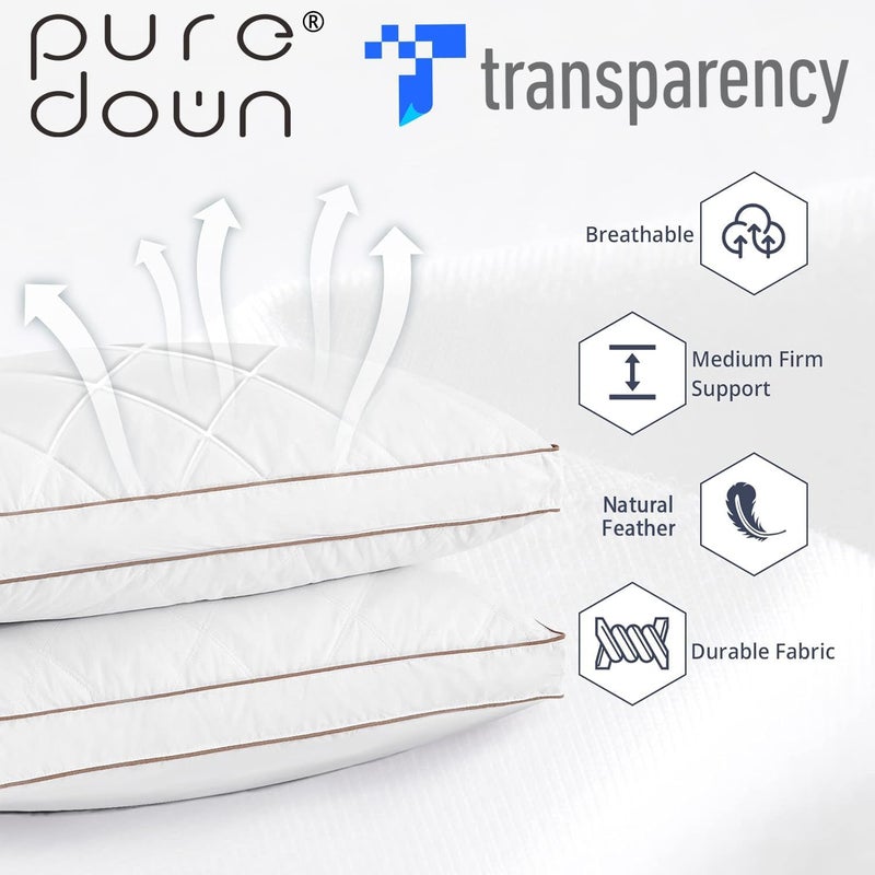 puredownÂ® Goose Feathers and Down Pillow for Sleeping Hotel Collection Bed Pillows, Gusseted, Standard/Queen, Set of 2 - Image 2