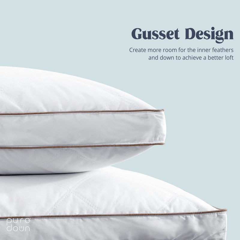 puredownÂ® Goose Feathers and Down Pillow for Sleeping Hotel Collection Bed Pillows, Gusseted, Standard/Queen, Set of 2 - Image 3