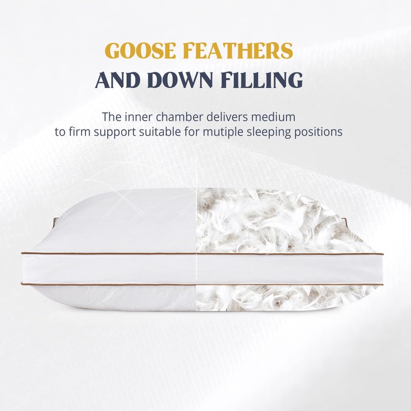 puredownÂ® Goose Feathers and Down Pillow for Sleeping Hotel Collection Bed Pillows, Gusseted, Standard/Queen, Set of 2 - Image 4