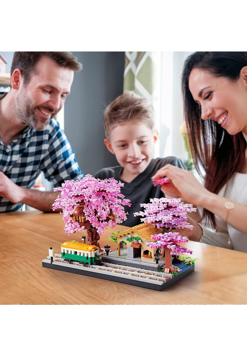 SYOSI Mini Japanese Cherry Blossom Train Station Building Blocks Set, DIY Plant Model for Adults, 14+ Teens, Home Decor Accessories, NOT Compatible with Lego (3668 Pcs) - Image 5