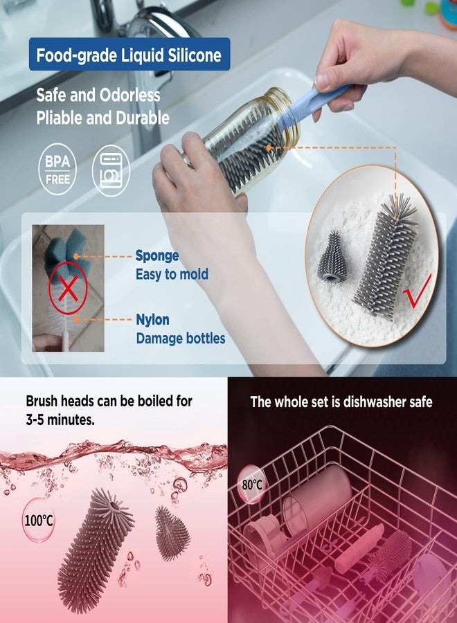 YOTIME Travel Baby Bottle Brush Set with Portable Silicone Bottle Brush, Nipple Cleaner Brush, Straw Brush, Soap Dispenser and Bottle Drying Rack, Blue - Image 5