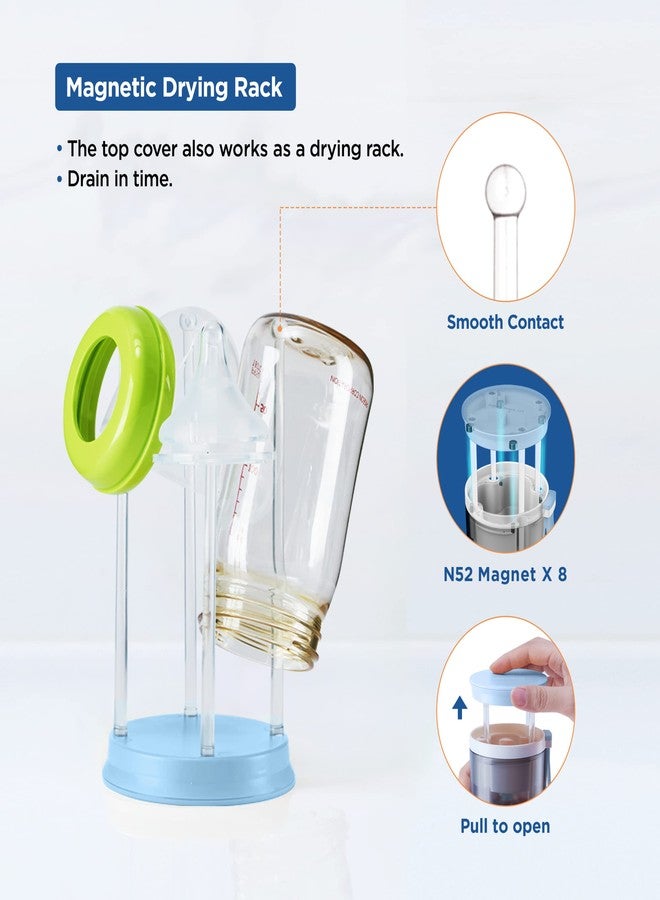 YOTIME Travel Baby Bottle Brush Set with Portable Silicone Bottle Brush, Nipple Cleaner Brush, Straw Brush, Soap Dispenser and Bottle Drying Rack, Blue - Image 3