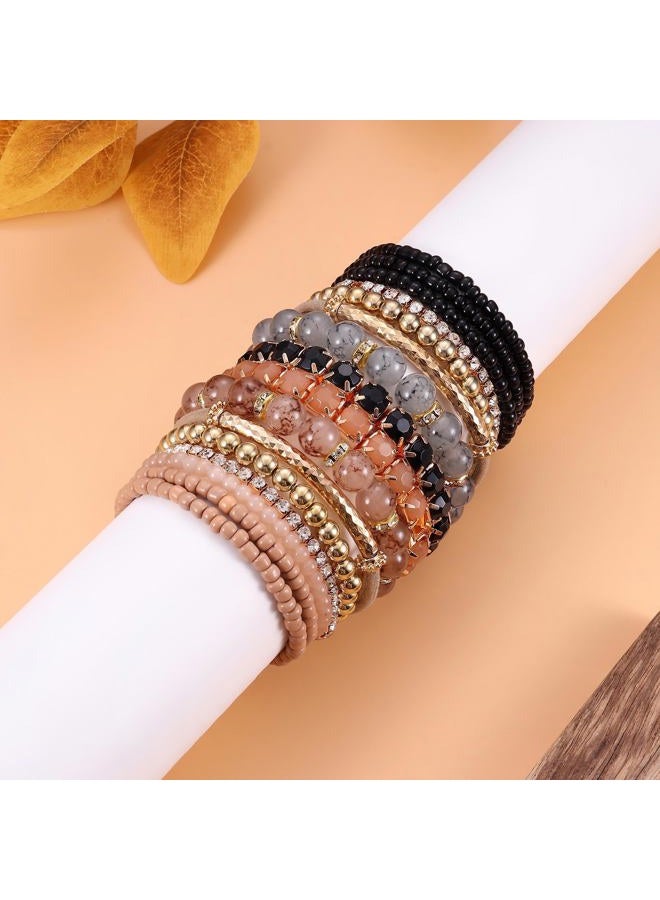 Milacolato 2-4 Sets Stackable Bracelets for Women Multilayer Beaded Bracelets Stretch Bangles Bohemian Style (4 set bracelets) - Image 3