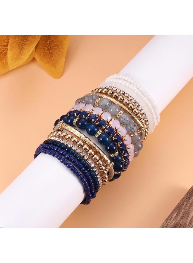 Milacolato 2-4 Sets Stackable Bracelets for Women Multilayer Beaded Bracelets Stretch Bangles Bohemian Style (4 set bracelets) - Image 4
