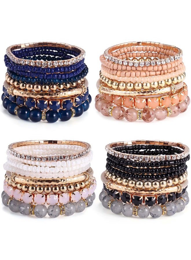 Milacolato 2-4 Sets Stackable Bracelets for Women Multilayer Beaded Bracelets Stretch Bangles Bohemian Style (4 set bracelets) - Image 1