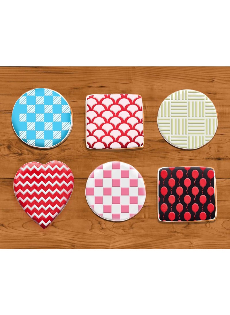 G GSS Designs GSS Designs Cookie Stencil 6 Pack, Food Safe Templates for Decorating & Baking, Chevron, Buffalo Check Plaid, Fish Scale, Balloons, Blocks, Ruler(SL-069)  - Image 2
