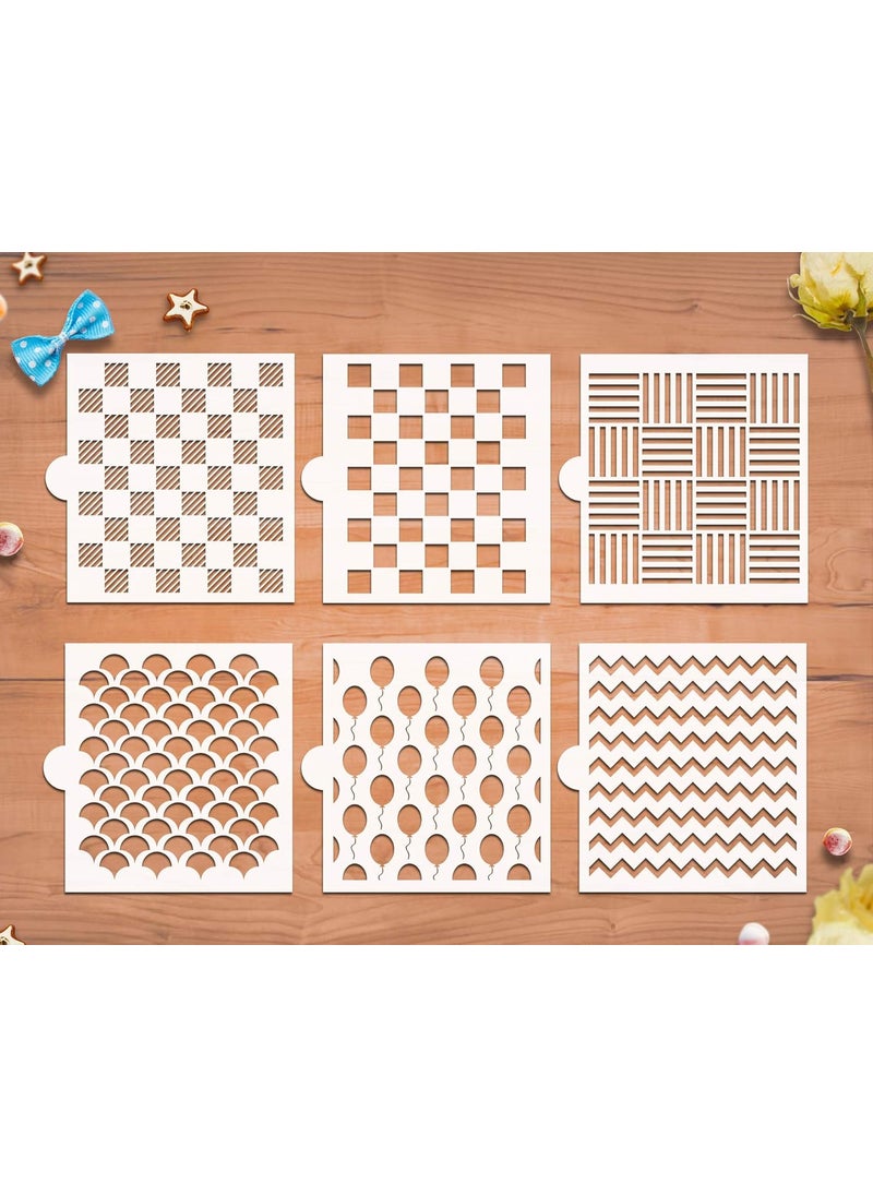 G GSS Designs GSS Designs Cookie Stencil 6 Pack, Food Safe Templates for Decorating & Baking, Chevron, Buffalo Check Plaid, Fish Scale, Balloons, Blocks, Ruler(SL-069)  - Image 1