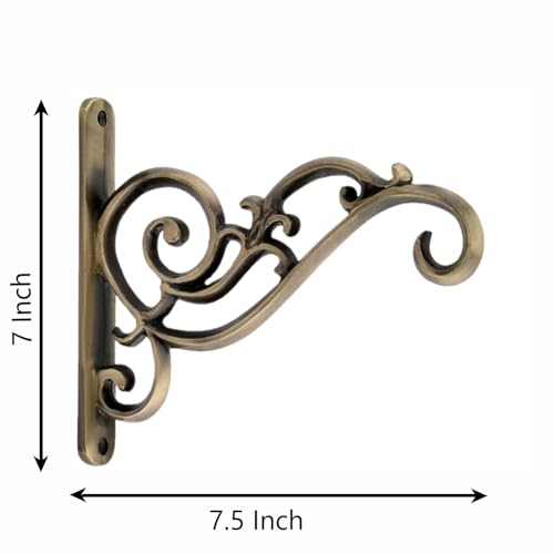 GHAR DWAR Metal Wall Hook Hanging Plant Bracket Decorative Straight Plant Hanger for Pots, Bird Feeders, Planters, Lanterns, Macrame, Wind Chimes Indoor Outdoor (Pack of 1, Brass Antique) - Image 2
