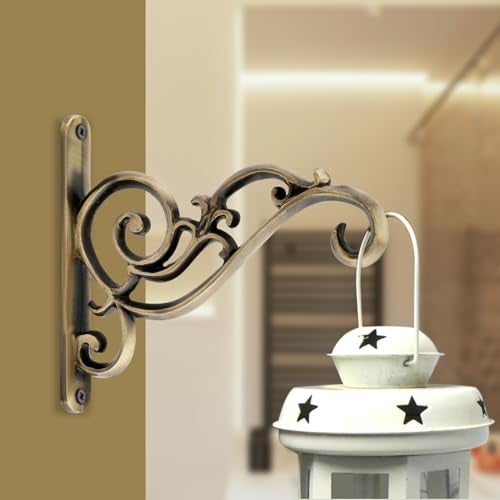 GHAR DWAR Metal Wall Hook Hanging Plant Bracket Decorative Straight Plant Hanger for Pots, Bird Feeders, Planters, Lanterns, Macrame, Wind Chimes Indoor Outdoor (Pack of 1, Brass Antique) - Image 1