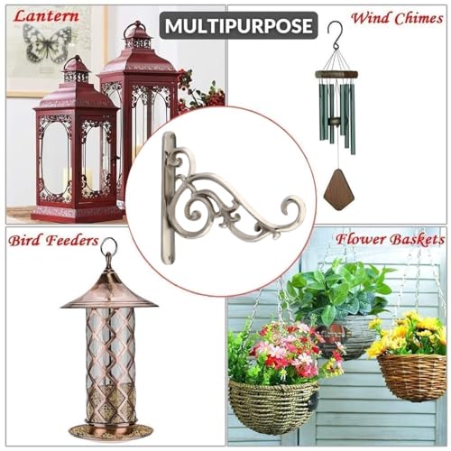 GHAR DWAR Metal Wall Hook Hanging Plant Bracket Decorative Straight Plant Hanger for Pots, Bird Feeders, Planters, Lanterns, Macrame, Wind Chimes Indoor Outdoor (Pack of 1, Brass Antique) - Image 3