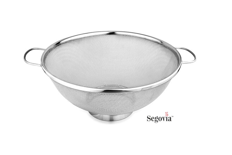 SEGOVIA Food Grade Stainless Steel Multipurpose Puran Jali Chalni Mesh Strainer | Colander Strainer for Washing Rice Pasta Small Grains Vegetables Fruits- Capacity 3000ml 1Pc (26CM), Silver - Image 4