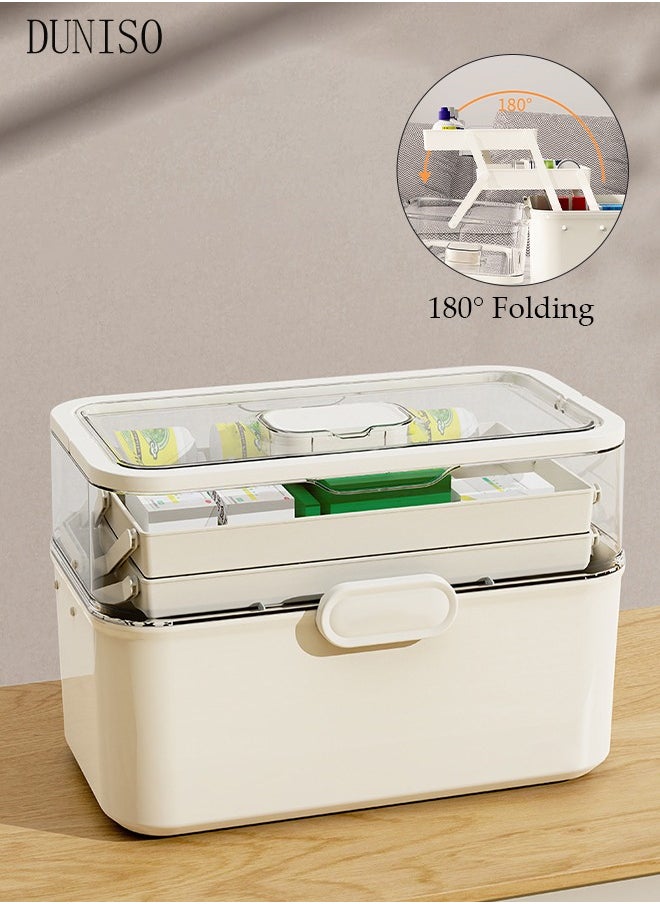 DUNISO - Medicine Box Plastic Medicine Storage Box Family Emergency Kit Medical Kit 3 Layers Home First Aid Box Child Proof Medicine Box Organizer Pill Case with Compartments and Handle - Image 1
