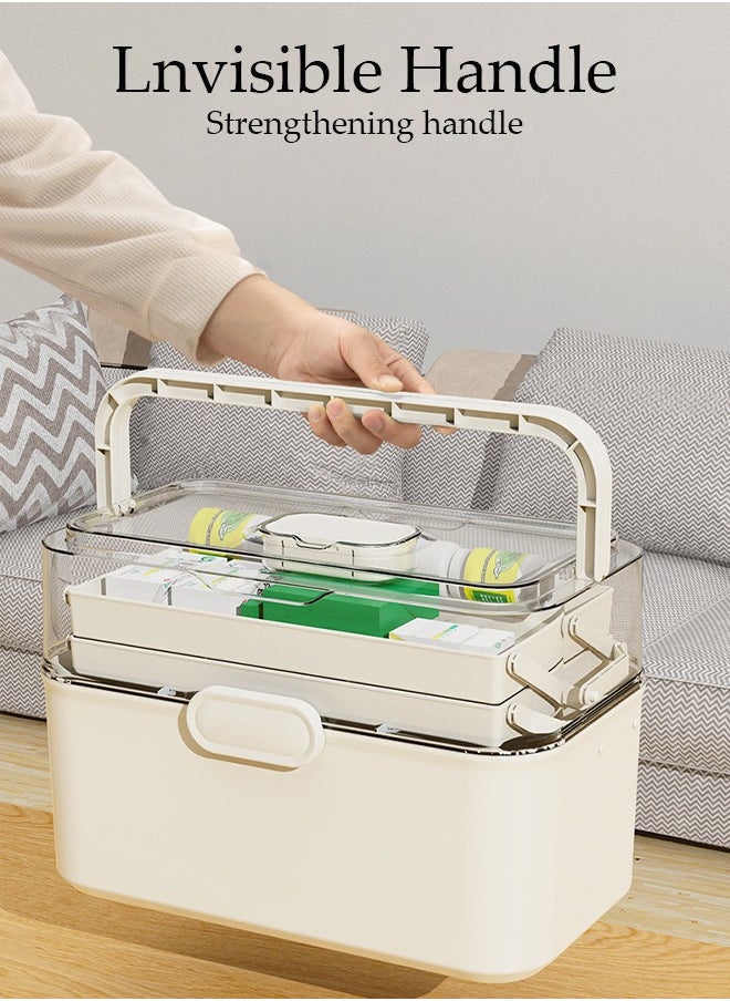 DUNISO - Medicine Box Plastic Medicine Storage Box Family Emergency Kit Medical Kit 3 Layers Home First Aid Box Child Proof Medicine Box Organizer Pill Case with Compartments and Handle - Image 1