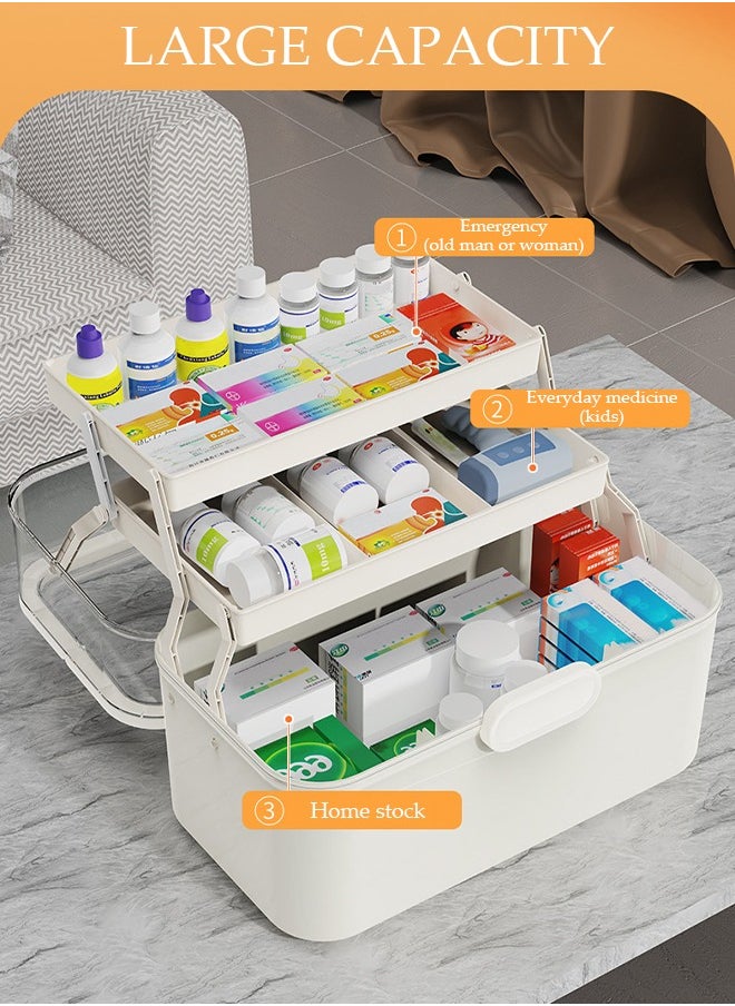 DUNISO - Medicine Box Plastic Medicine Storage Box Family Emergency Kit Medical Kit 3 Layers Home First Aid Box Child Proof Medicine Box Organizer Pill Case with Compartments and Handle - Image 1