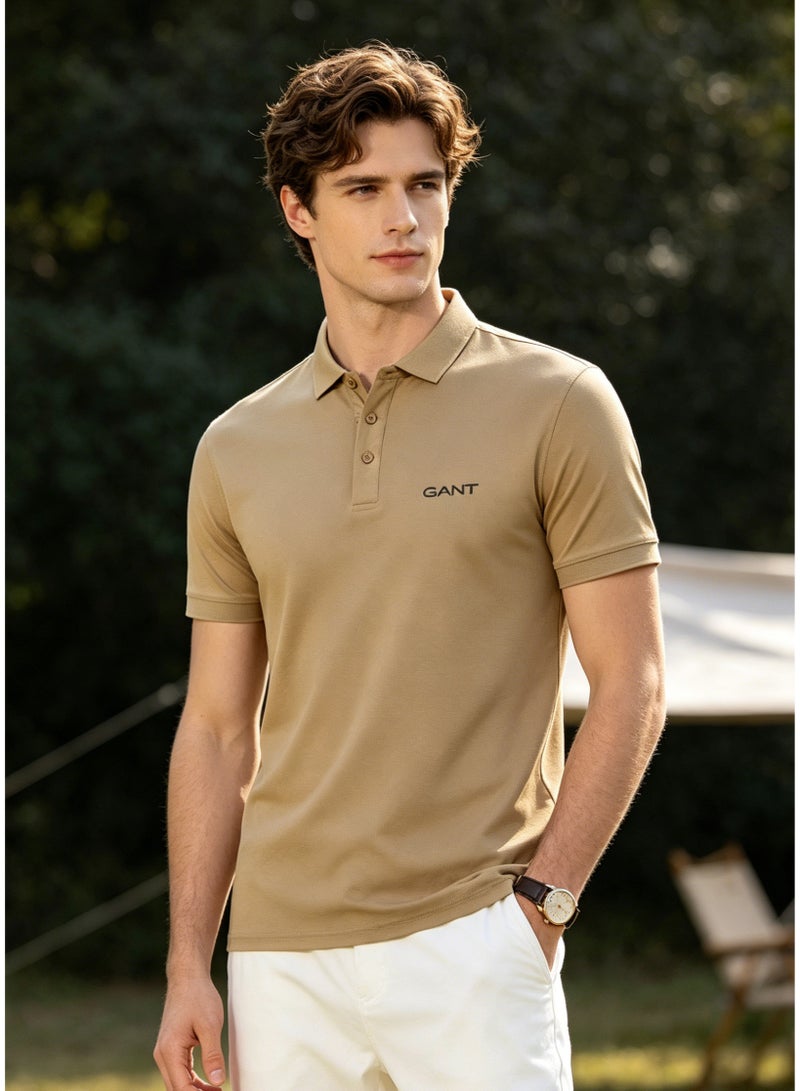 GANT Men's Short Sleeve Solid Polo Shirt, Regular Fit, Neutral Casual Wear, Beige - Image 4