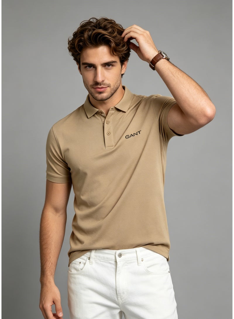 GANT Men's Short Sleeve Solid Polo Shirt, Regular Fit, Neutral Casual Wear, Beige - Image 5