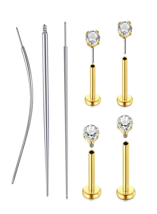 QWALIT أداة تغيير مجوهرات ثقب الأذن QWALIT بدون خيط، أداة إدخال خيط داخلي لثقب الأذن، أداة وضع خيط، أدوات وضع الذهب للأقراط ذات الظهر المسطح، دبوس إدخال أقراط الأنف والشفاه 20 غرام 16 غرام - Image 1