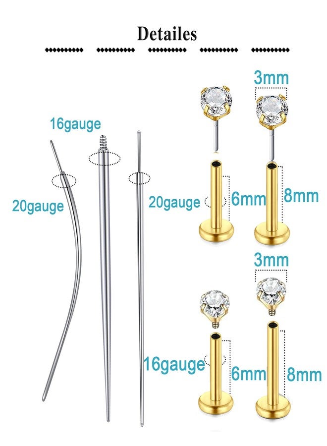 QWALIT أداة تغيير مجوهرات ثقب الأذن QWALIT بدون خيط، أداة إدخال خيط داخلي لثقب الأذن، أداة وضع خيط، أدوات وضع الذهب للأقراط ذات الظهر المسطح، دبوس إدخال أقراط الأنف والشفاه 20 غرام 16 غرام - Image 2