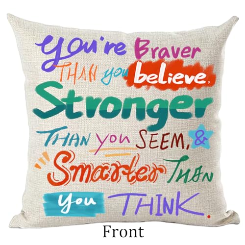 Ramirar Colorful Word Art Quote You're Braver Than You Believe Stronger Smarter Inspirational Decorative Throw Pillow Cover Case Home Living Room Bed Sofa Car Cotton Linen Square 18 x 18 Inches - Image 2