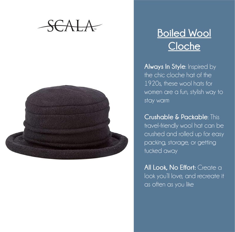 Scala Collezione Women's Boiled 100% Wool Cloche Hat, Charcoal, One Size - Image 5