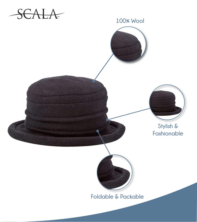 Scala Collezione Women's Boiled 100% Wool Cloche Hat, Charcoal, One Size - Image 3