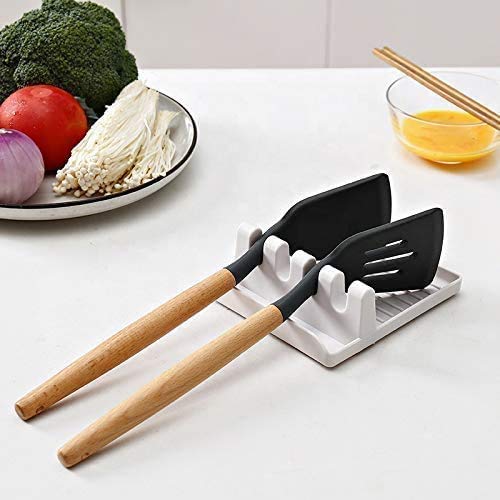 BeFunky Utensil Rest for Stove Top, Spatula/Tongs/Spoon Rest with Drip Pad & Pot Stand, Multifunction Kitchen Spatula Rack with Lid Holder (White) - Image 2