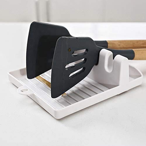 BeFunky Utensil Rest for Stove Top, Spatula/Tongs/Spoon Rest with Drip Pad & Pot Stand, Multifunction Kitchen Spatula Rack with Lid Holder (White) - Image 1