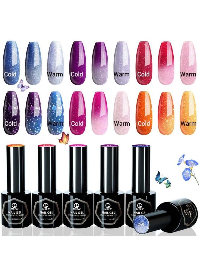 MEFA Color Changing Gel Nail Polish Set Temperature Mood Changing Pink Blue Orange Purple With Glitter Ombre Nail Art Soak Off Long Lasting Manicure 6 Colors Starter Kit Holiday Gift - Image 1
