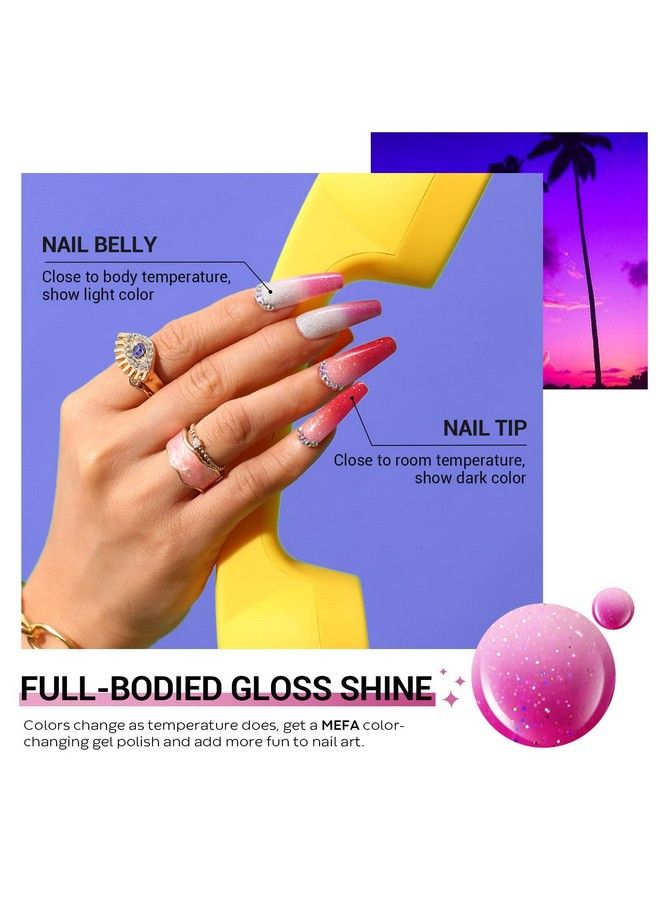 MEFA Color Changing Gel Nail Polish Set Temperature Mood Changing Pink Blue Orange Purple With Glitter Ombre Nail Art Soak Off Long Lasting Manicure 6 Colors Starter Kit Holiday Gift - Image 4