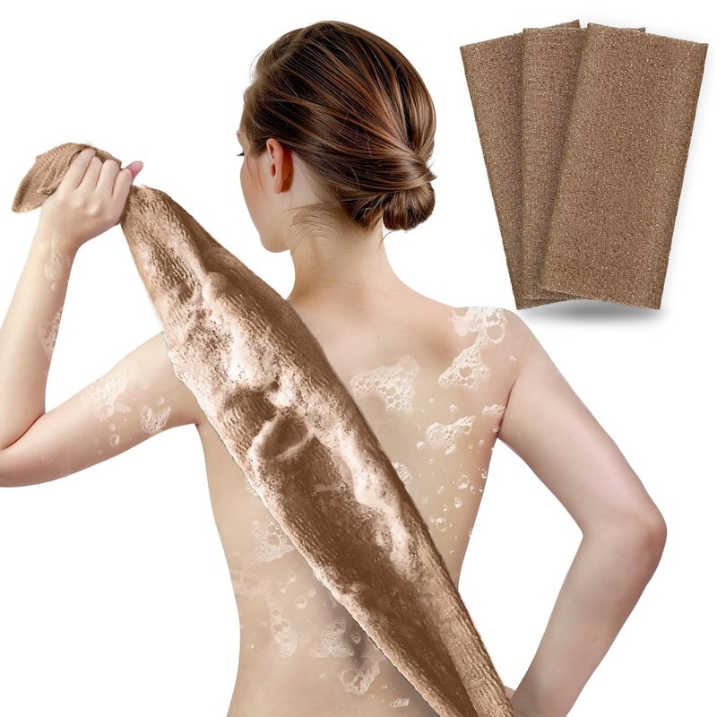 ARCH&M 3-Pack Premium Nylon Exfoliating Towel - 35-Inch Quick-Dry, Hygienic Japanese Washcloth for Body & Back - Durable, Machine Washable, Long-Lasting (Brown x 3) - Image 1