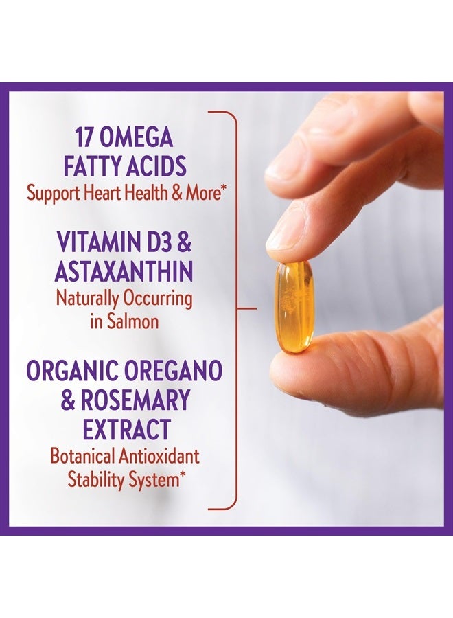 Wholemega Fish Oil Supplement - Wild Alaskan Salmon Oil with Omega-3 + Vitamin D3 + Astaxanthin + Sustainably Caught - 120 ct, 1000mg Softgels