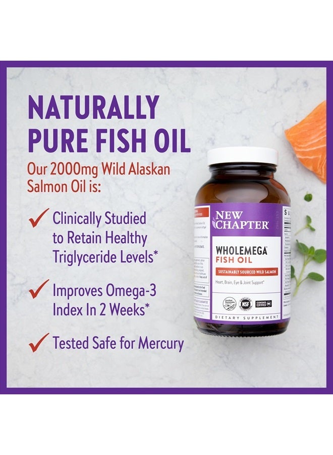 Wholemega Fish Oil Supplement - Wild Alaskan Salmon Oil with Omega-3 + Vitamin D3 + Astaxanthin + Sustainably Caught - 120 ct, 1000mg Softgels