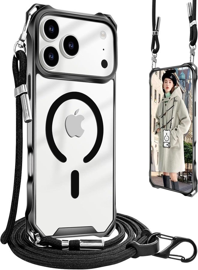 UnnFiko for iPhone 16PM Case Clear, Compatible with Magsafe, Crossbody Phone Case with Shoulder Strap, Shockproof Drop Protection, Magnetic Phone Case for iPhone 16PM (Black) - Image 1