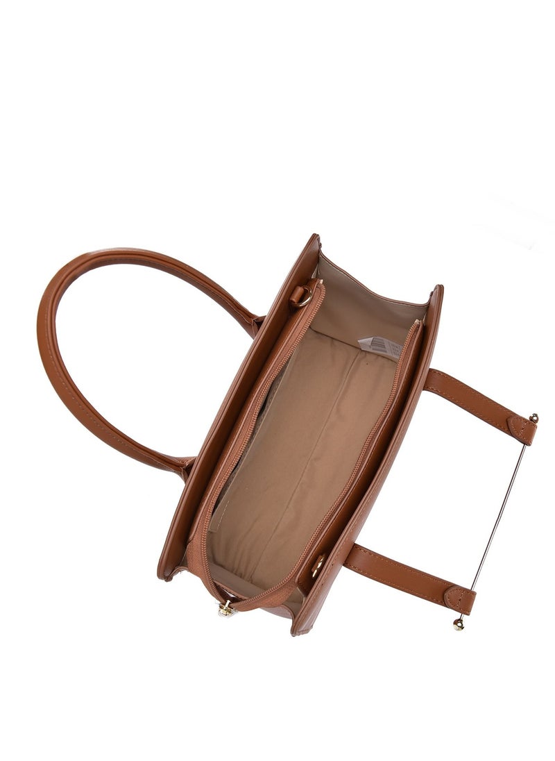 KANELLI - Kanelli leather hand bag large size with a unique closing method for women Brown - Image 1